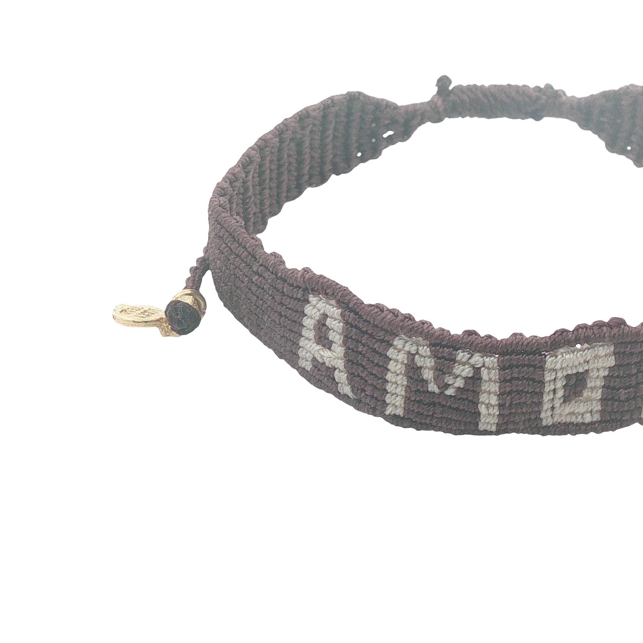 Bracelet brésilien doré fil tissé marron foncé et crème "amour"