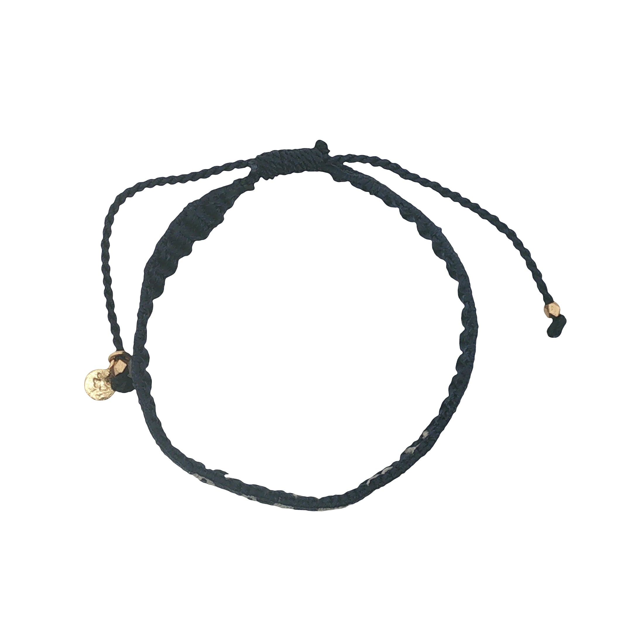 Bracelet brésilien doré fil tissé bleu marine et crème "amour"