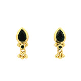 Boucles dorées pierre goutte et pampille en onyx noire