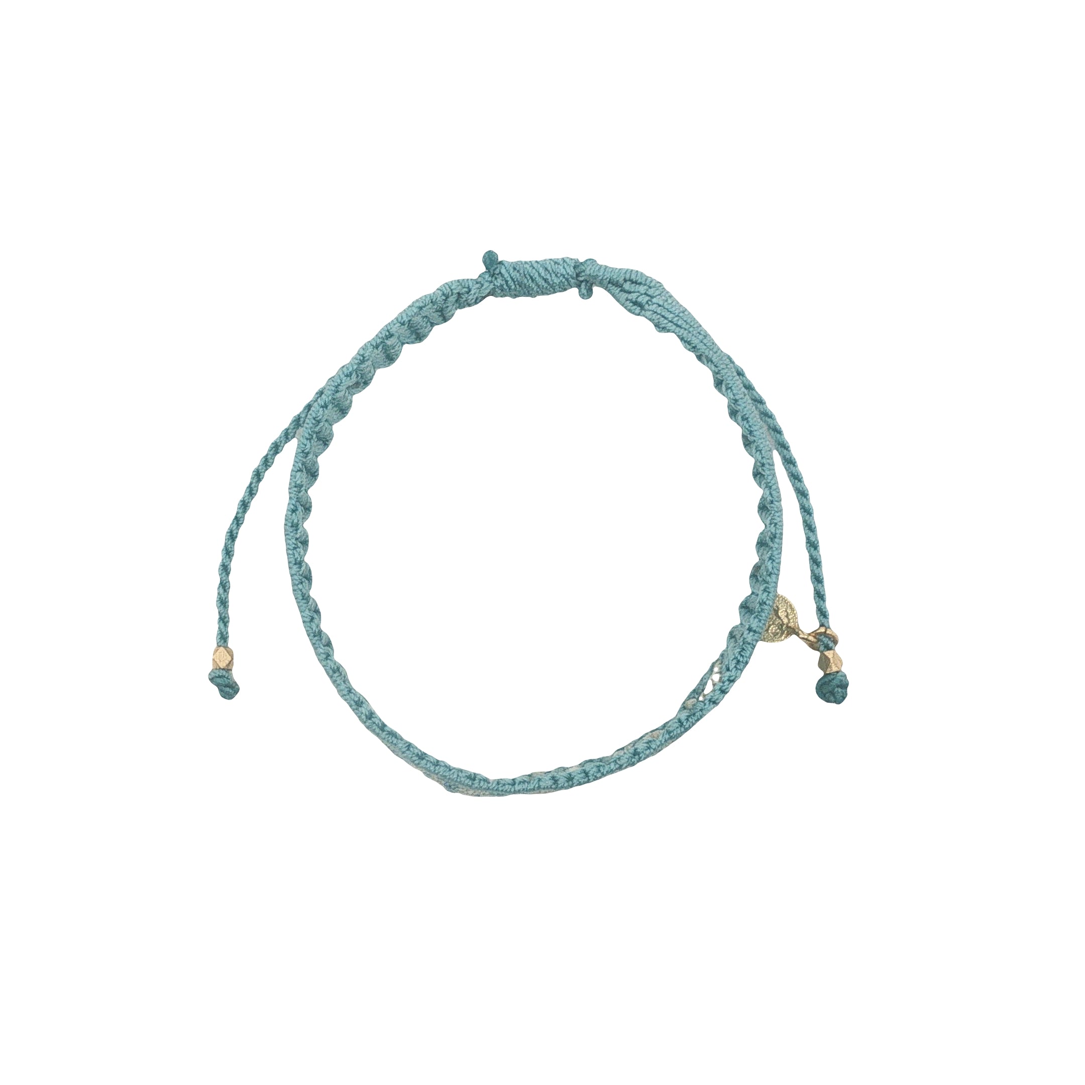 Bracelet brésilien doré fil tissé turquoise et crème 'amour"