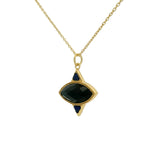 Gold necklace with faceted stone and triangles pendant