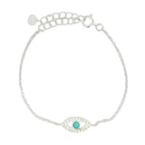 Silver eye bracelet with zircons and turquoise