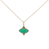 Collier doré duo d'onyx verte ovale et prehnite en triangles 42 cm