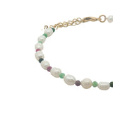 Bracelet doré perles de culture et rubis zoisite