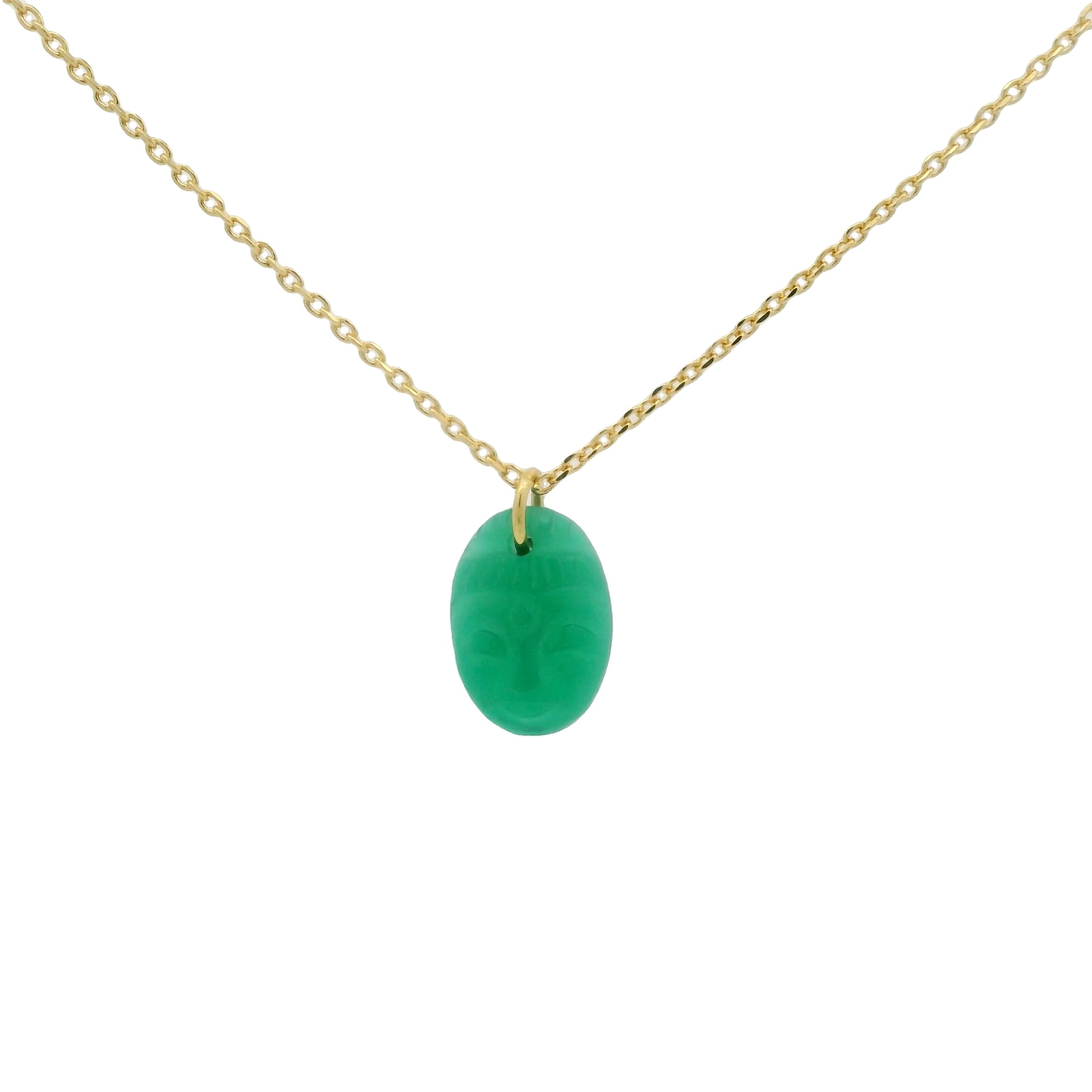 Collier doré tête bouddha taillée dans onyx verte 42 cm