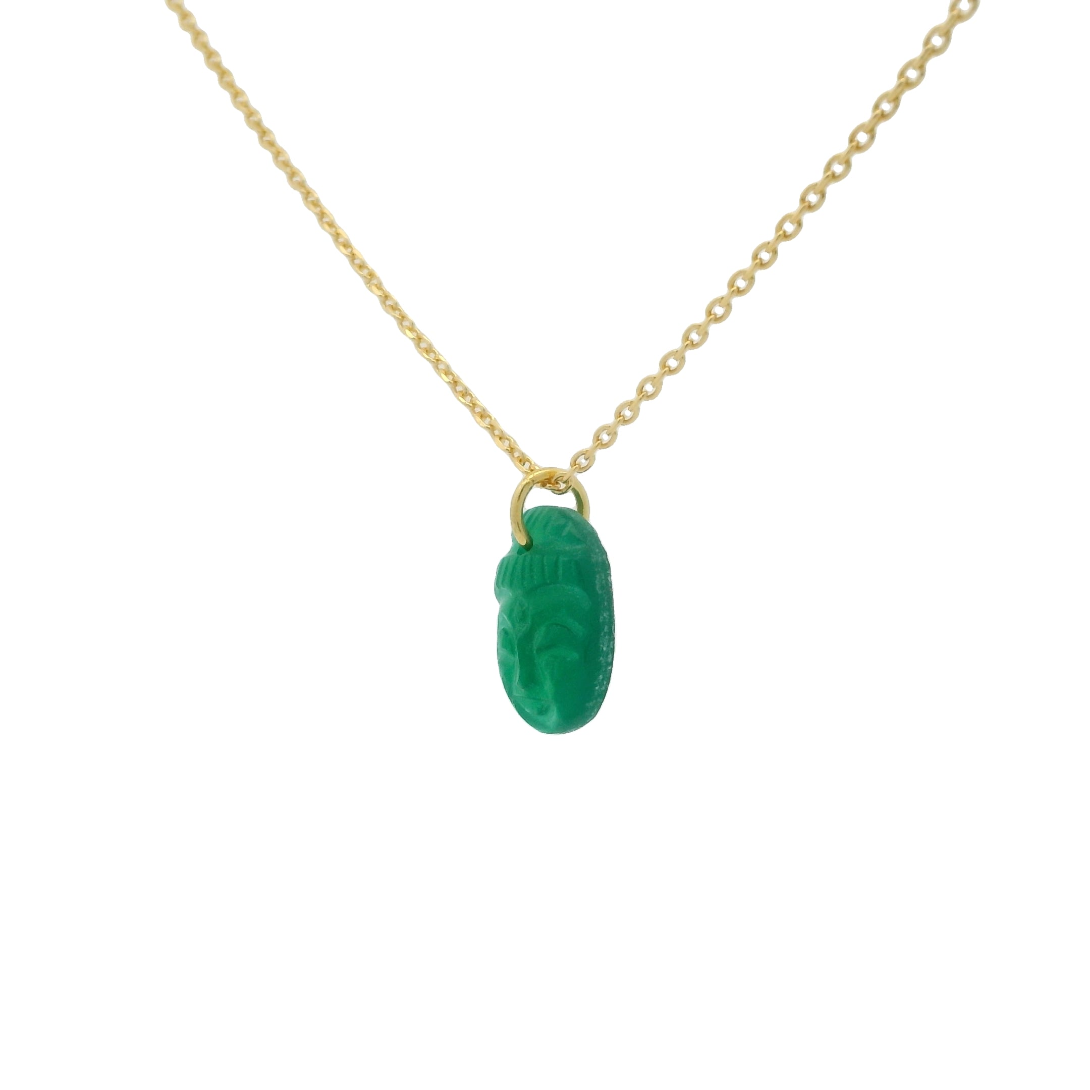 Collier doré tête bouddha taillée dans onyx verte 42 cm