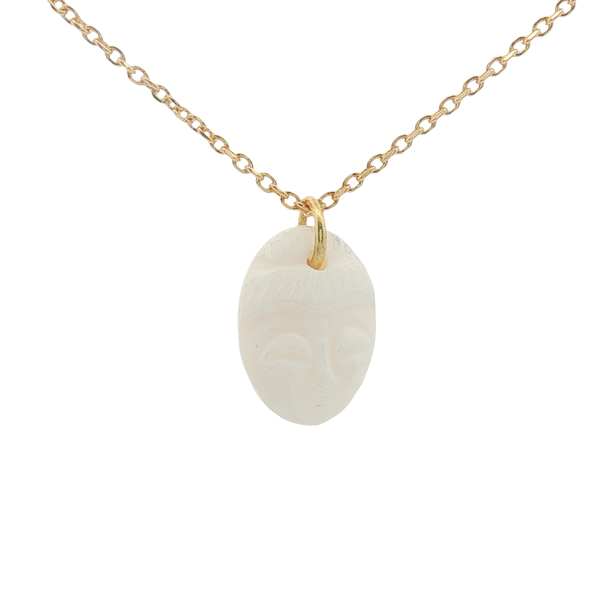 Collier doré tête bouddha taillée dans opale blanche 42 cm