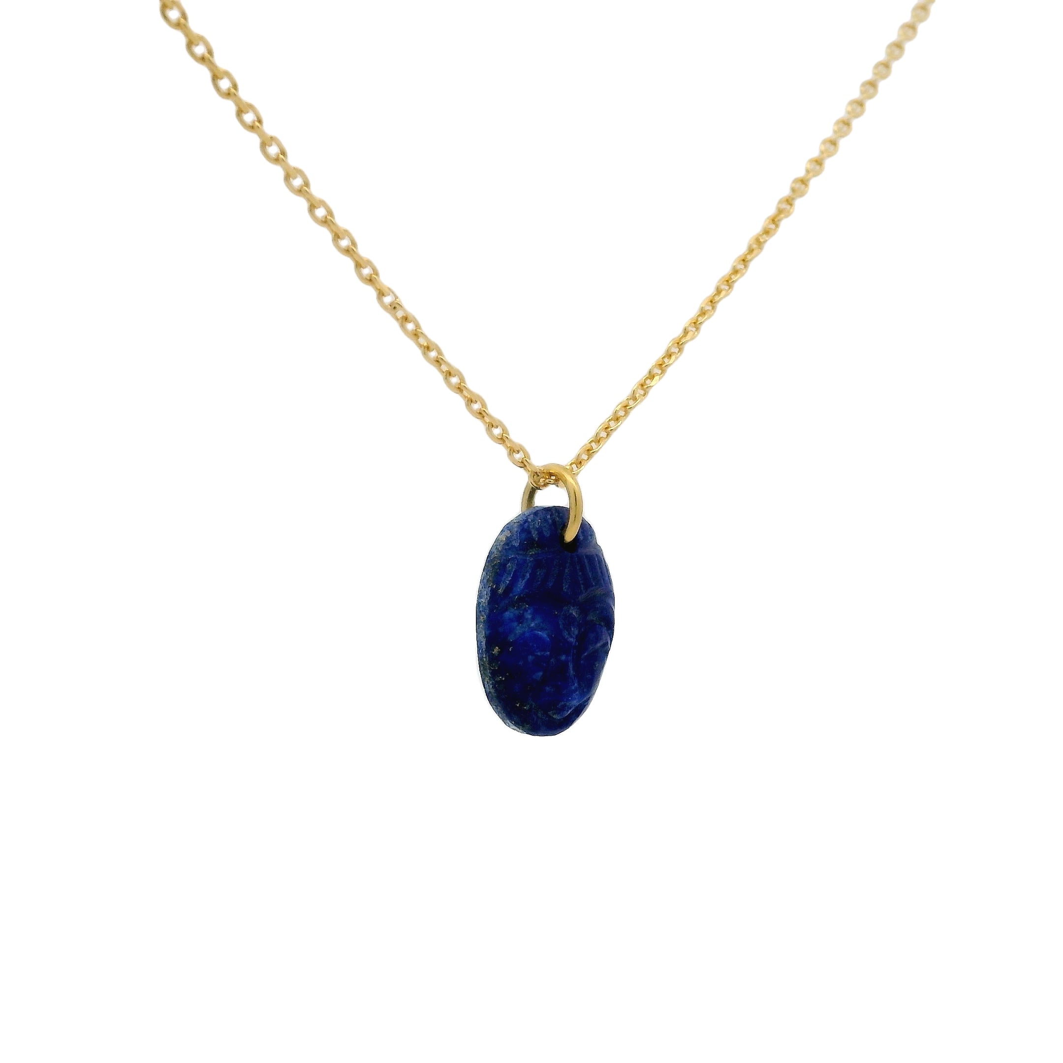 Collier doré tête de bouddha taillée dans lapis lazulis 42 cm