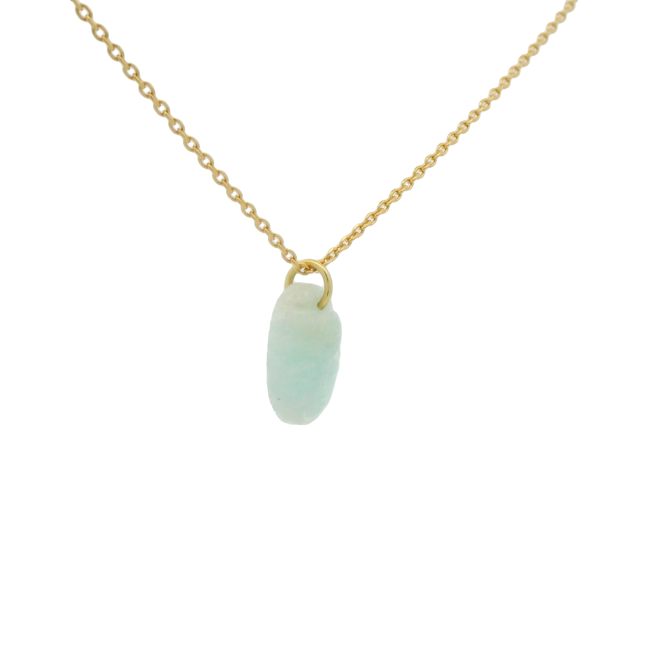 Collier doré tête bouddha taillée dans amazonite 42cm