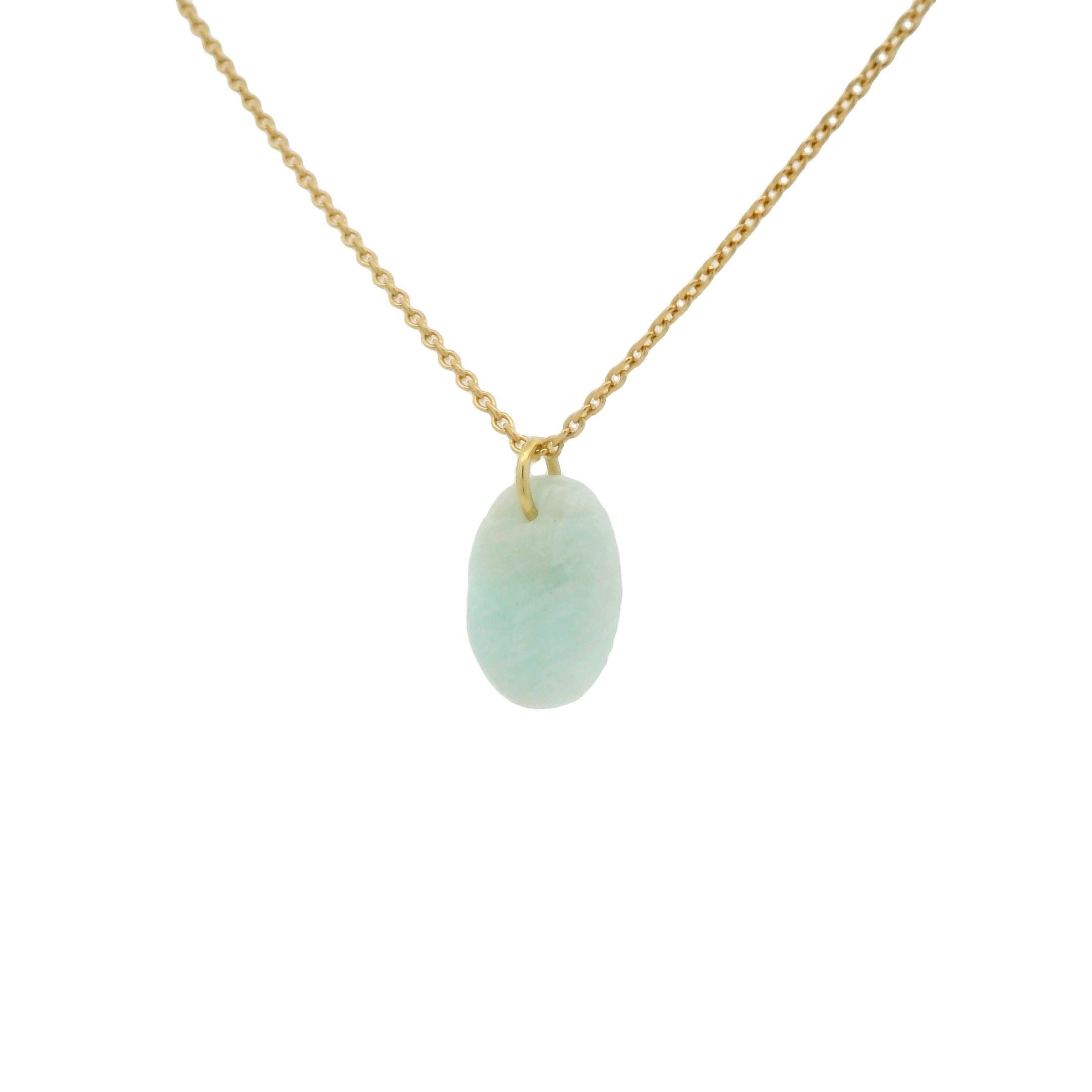 Collier doré tête bouddha taillée dans amazonite 42cm