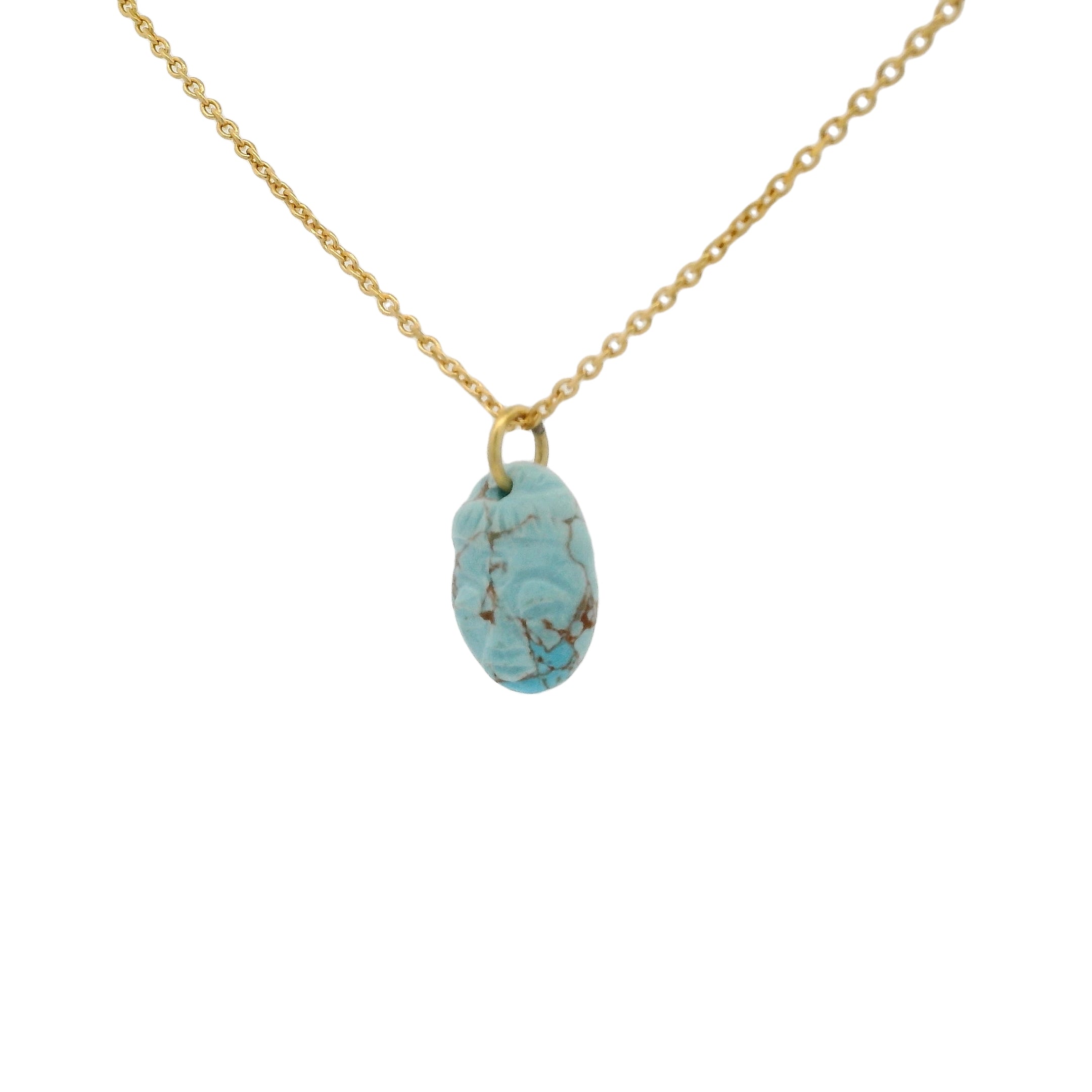 Collier doré tête bouddha taillée dans turquoise 42 cm