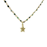 Collier rosary doré étoile zircons et rubis zoisite 40cm