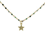 Collier rosary doré étoile zircons et rubis zoisite 40cm