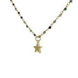 Collier rosary doré étoile zircons et rubis zoisite 40cm