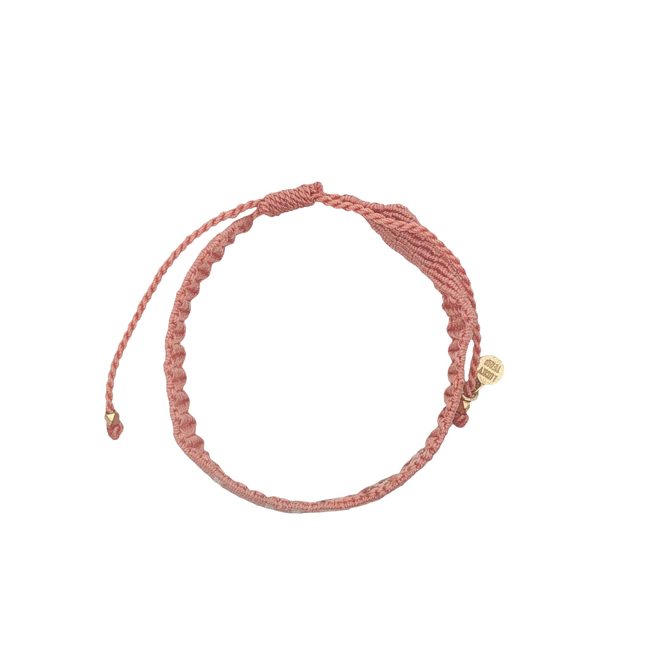 Bracelet brésilien doré fil tissé corail et crème "lucky"