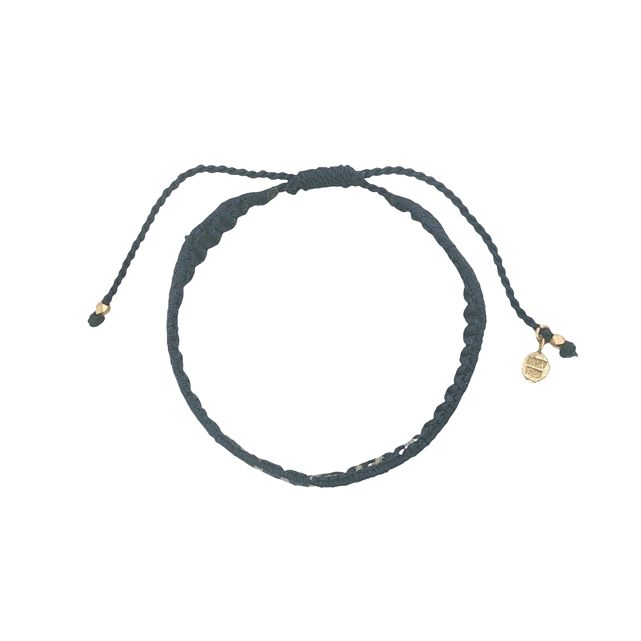 Bracelet brésilien doré fil tissé bleu marine et crème "lucky"