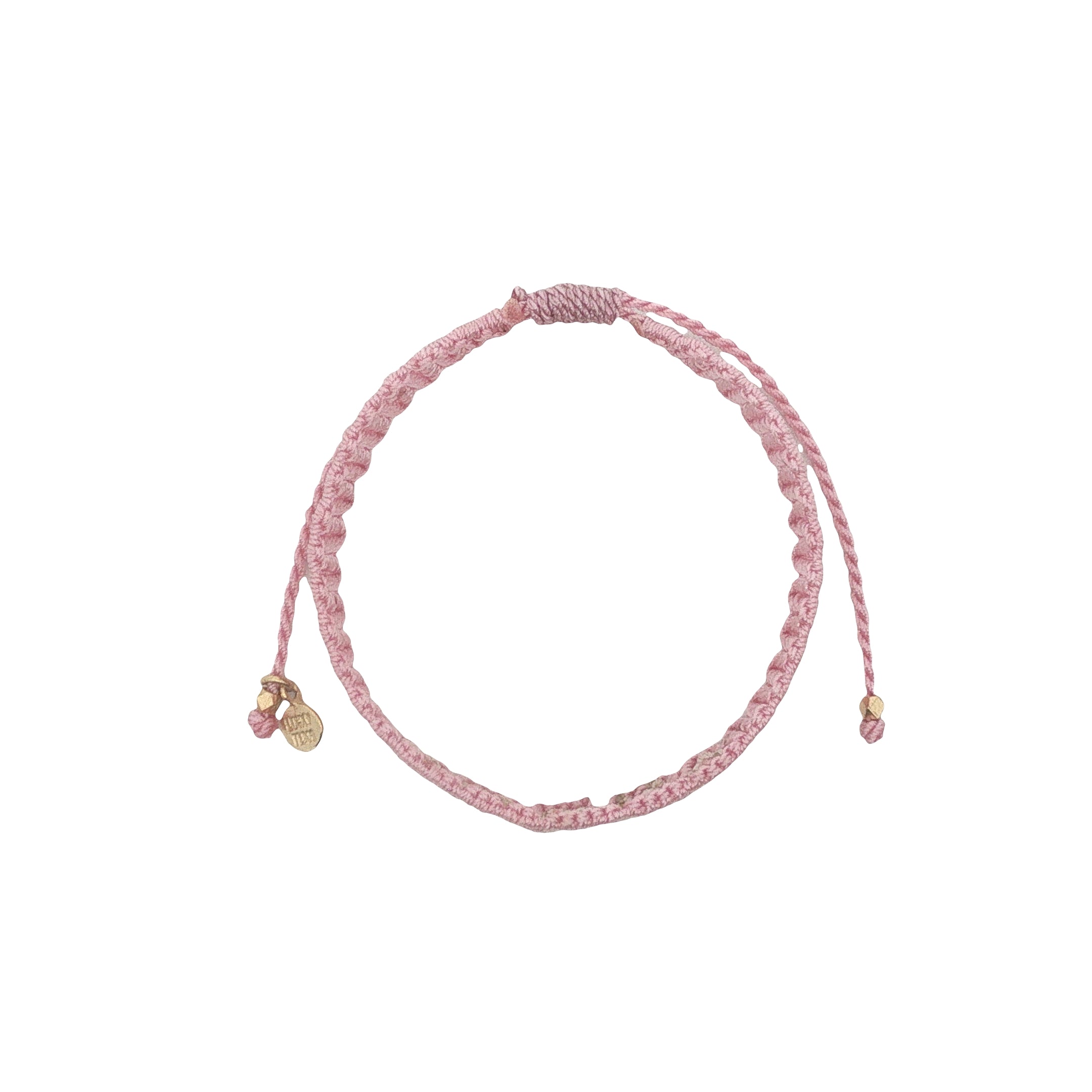Bracelet brésilien doré fil tissé rose et crème "lucky"