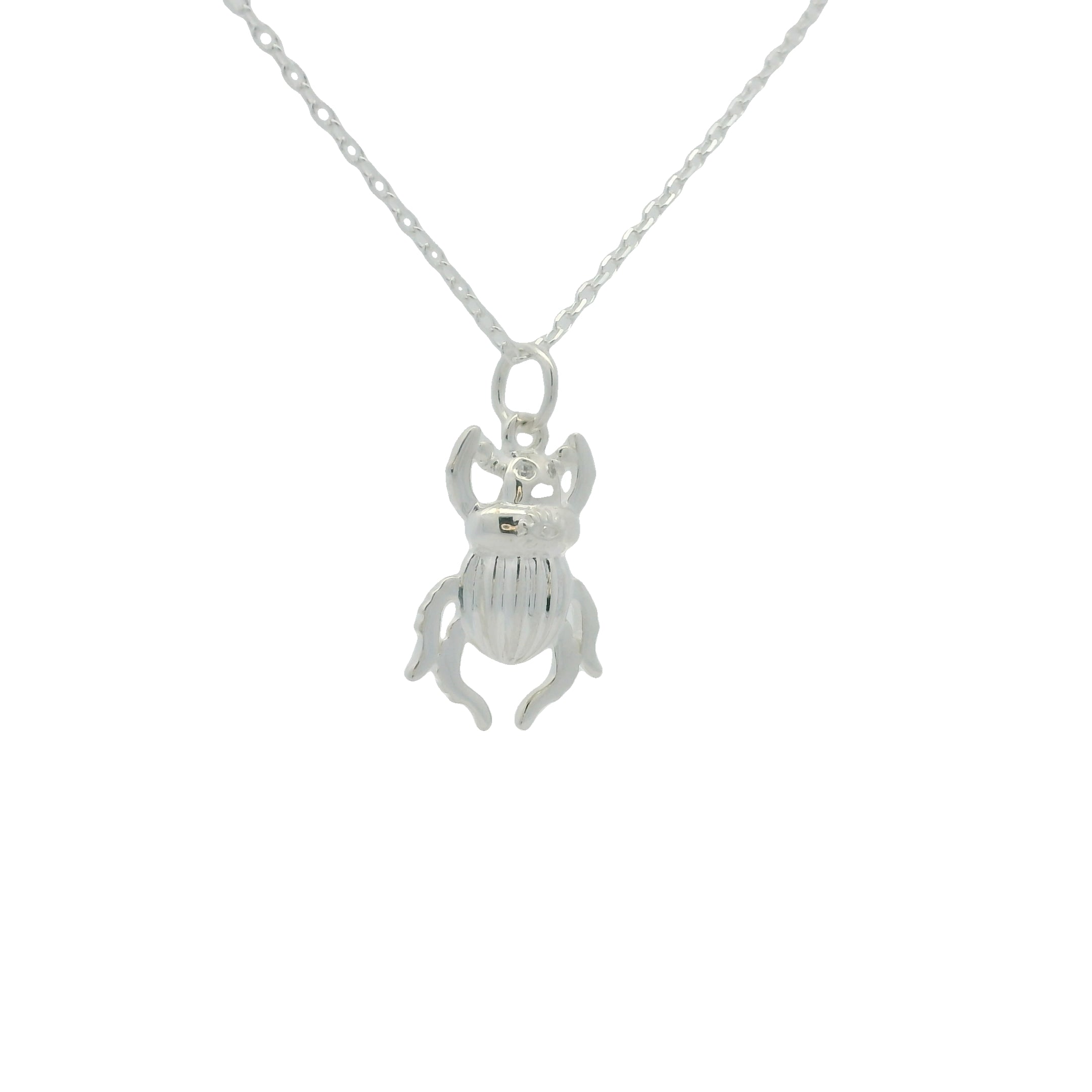Collier argent 925 scarabée zircons 42 cm