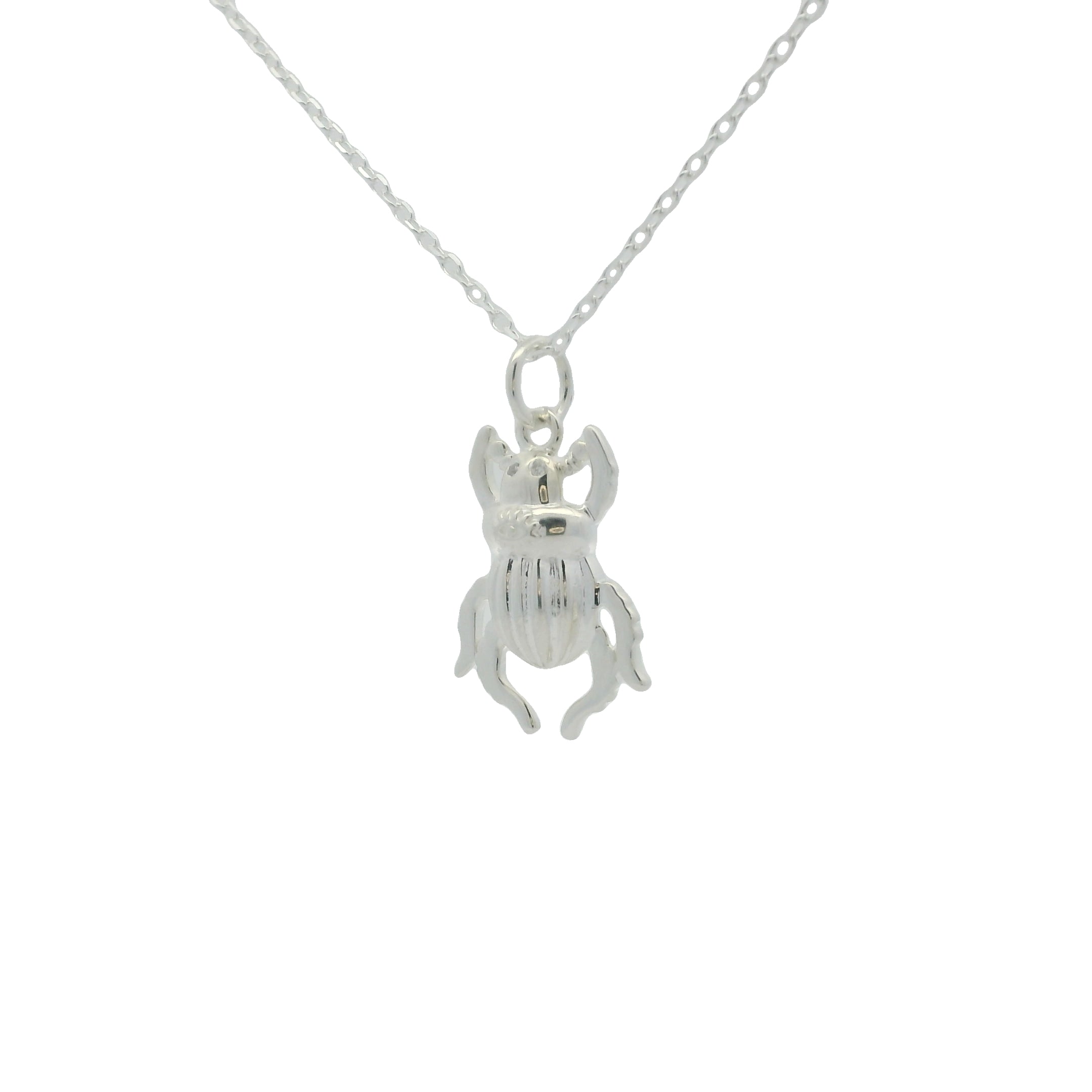 Collier argent 925 scarabée zircons 42 cm