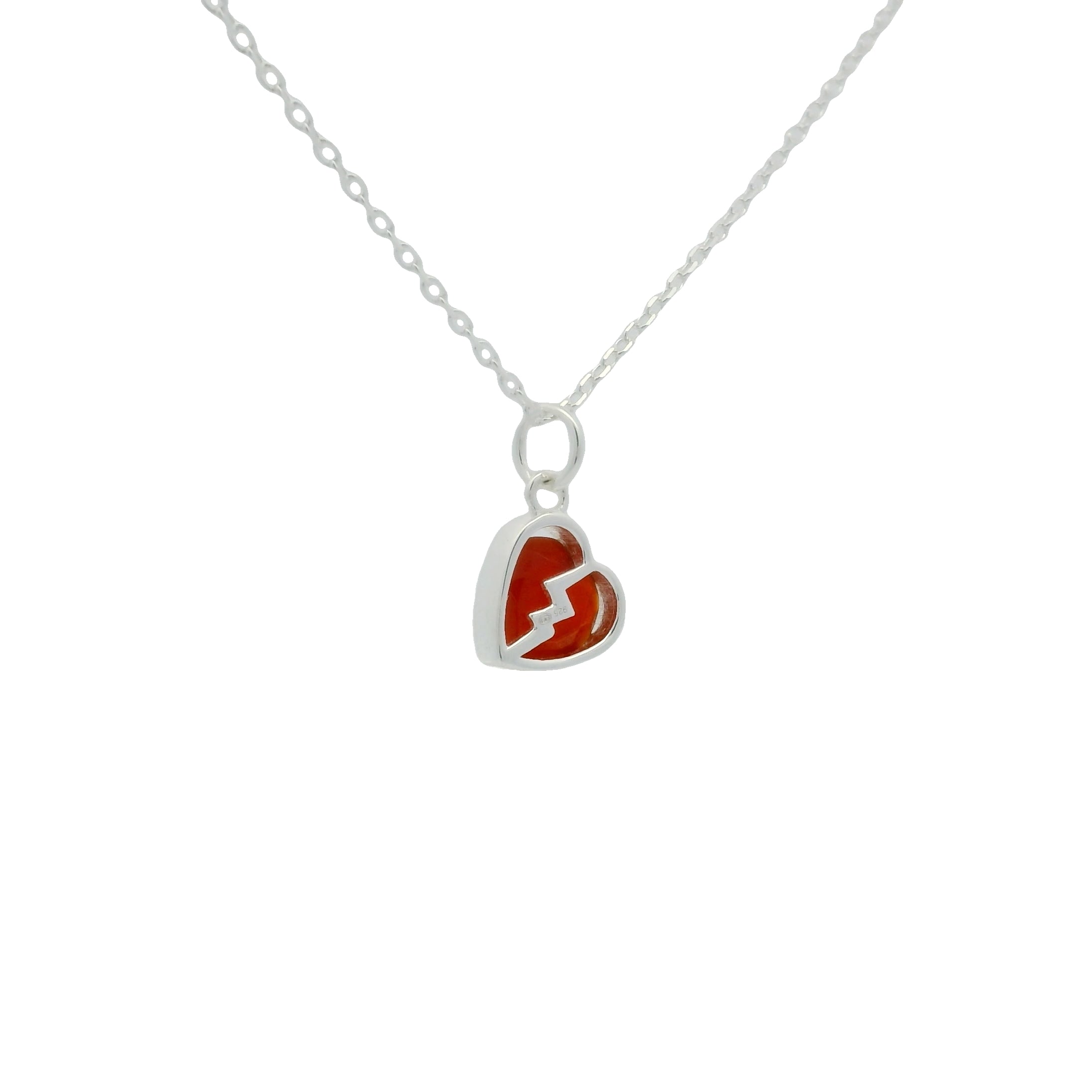 Collier en argent 925 petit coeur brisé en onyx rouge 42 cm