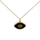 Collier doré oeil en onyx noir et labradorite 42 cm