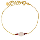 Bracelet doré quartz rose ovale facettée et petites jade rouge