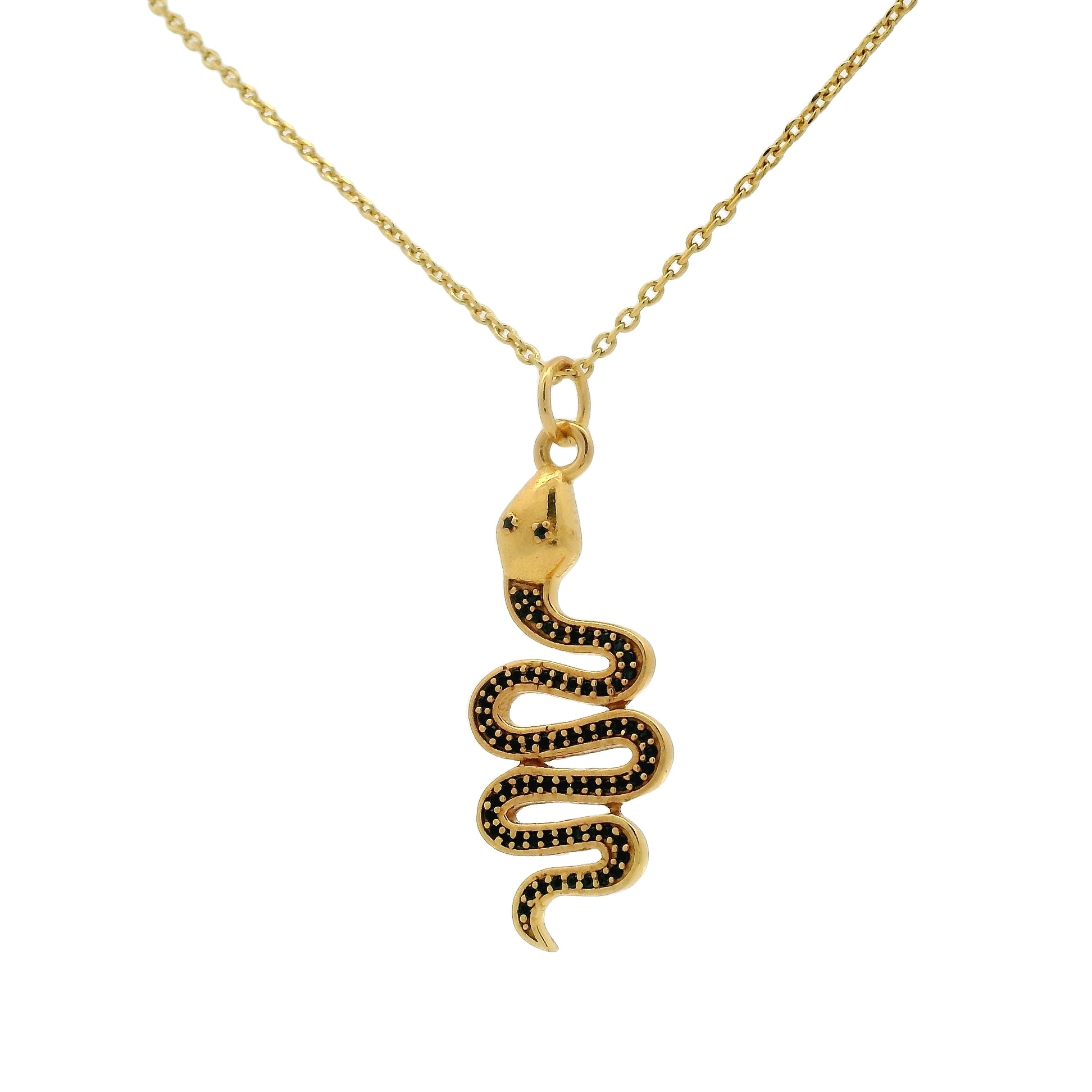 Gold necklace with zircon snake pendant