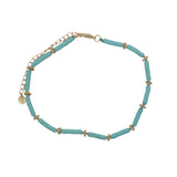 Chaine de cheville dorée disques vinyle turquoise et couronnes dorées