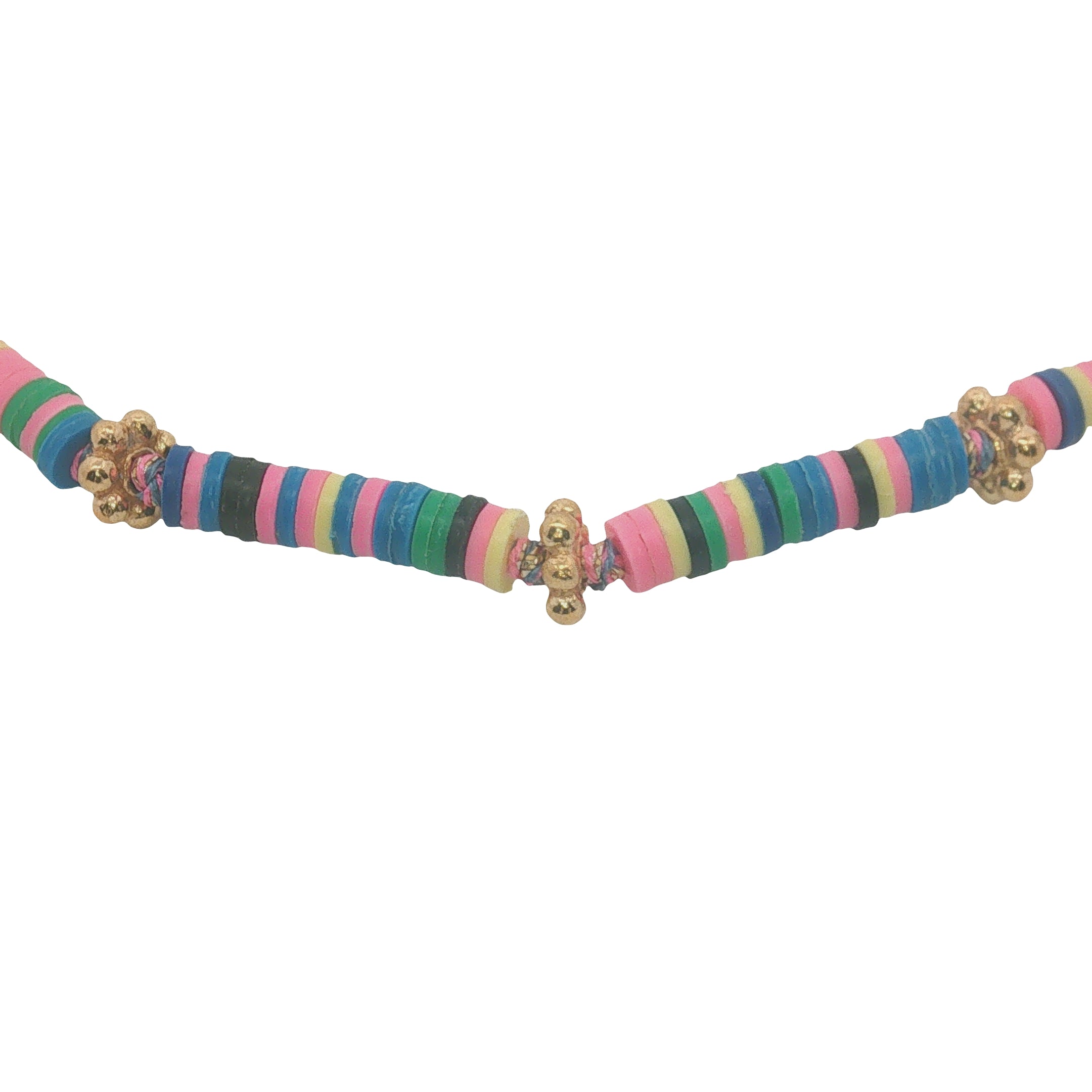 Chaine de cheville dorée disques vinyle jaune, bleu, rose, vert, noir et couronnes dorées