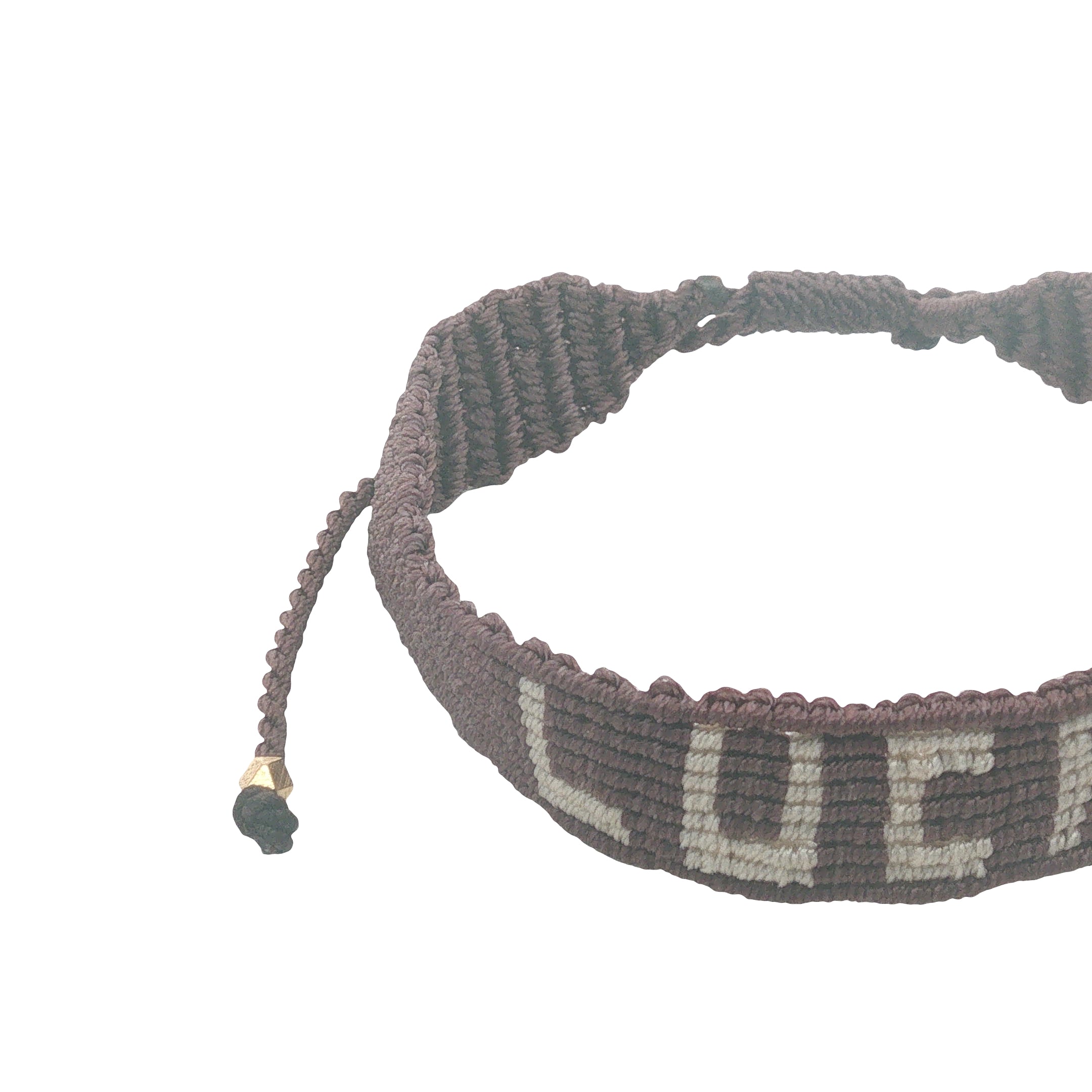 Bracelet brésilien doré fil tissé marron foncé et crème "lucky"