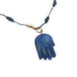 Collier doré lapis lazulis main de Fatma taillée dans la pierre 60 cm