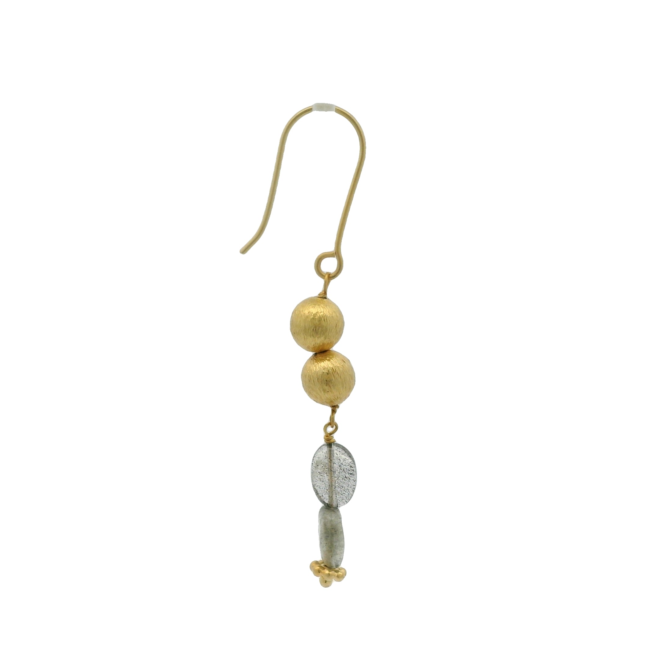 Boucles d'oreilles dorées en Labradorite et boules dorées brossées
