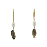 Boucles dorées quartz fumé et perle de culture