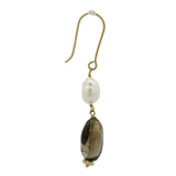 Boucles dorées quartz fumé et perle de culture