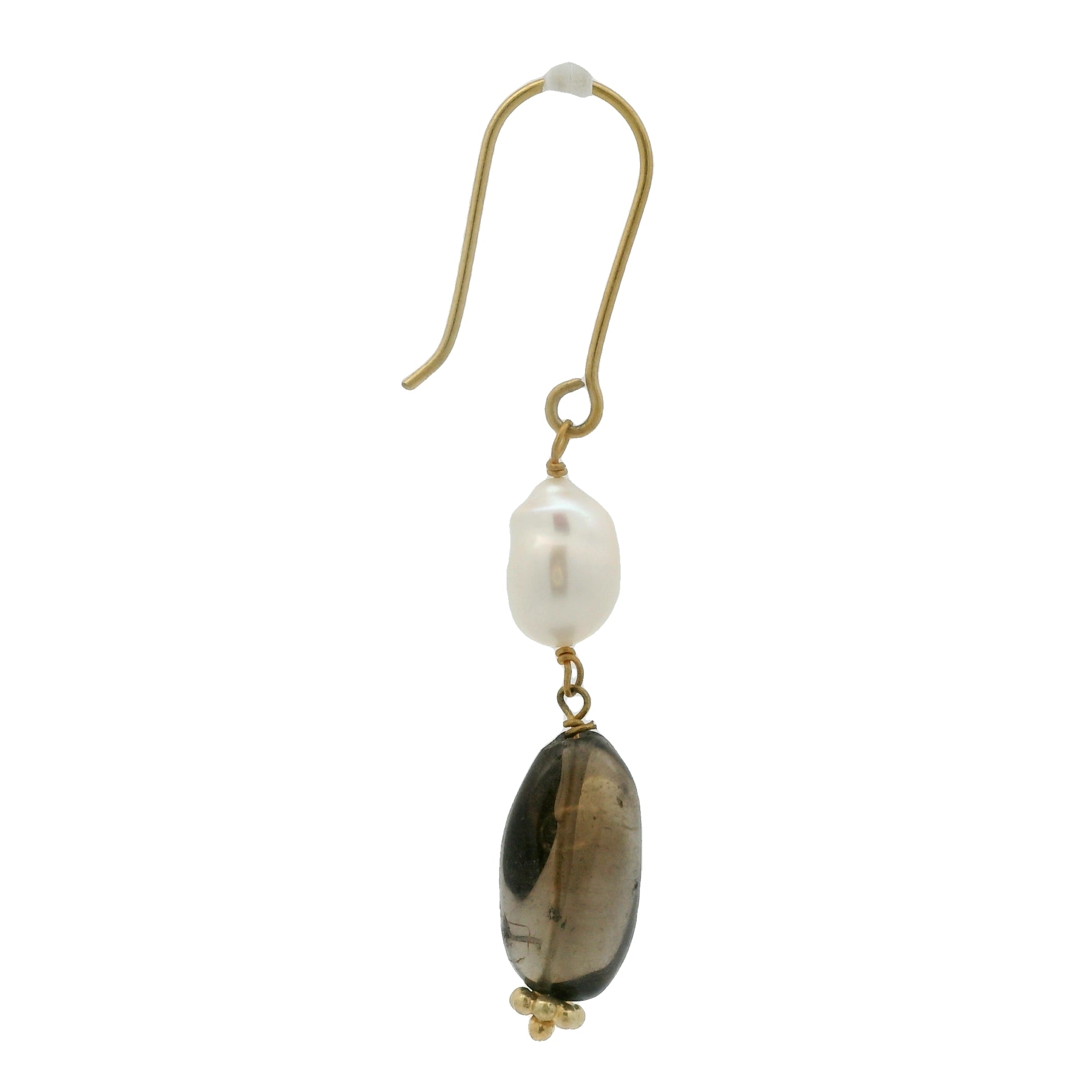 Boucles dorées quartz fumé et perle de culture