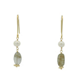 Golden stone and pearl earrings