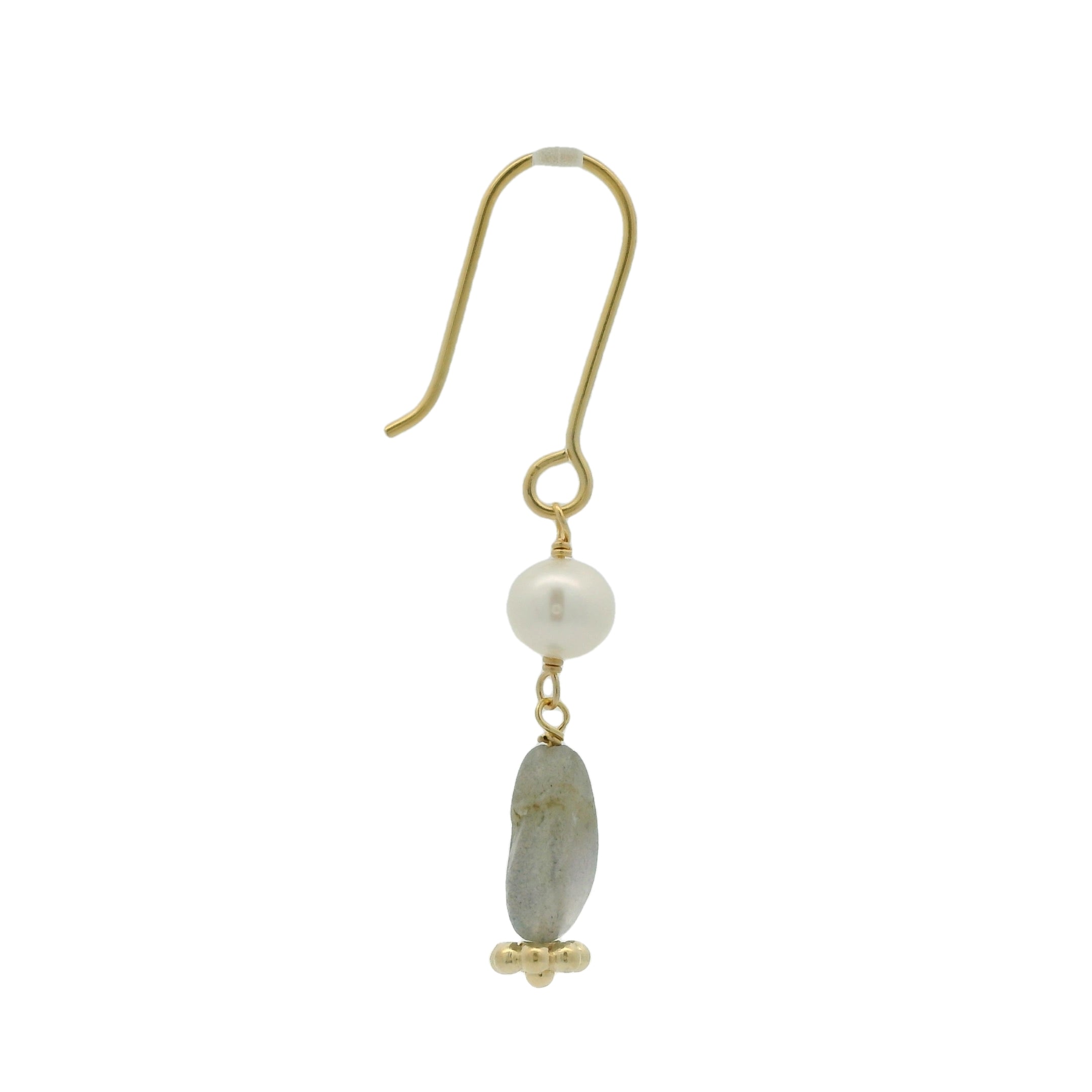 Boucles d'oreilles dorées duo labradorite et perle de culture