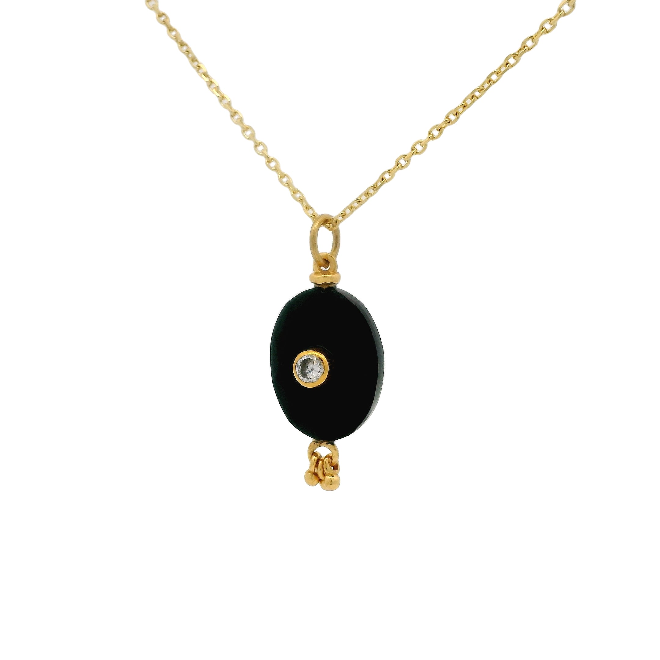 Gold necklace with unset stone, tassels and zircon