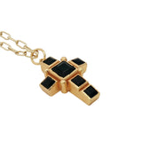 Collier doré croix onyx noire 42 cm