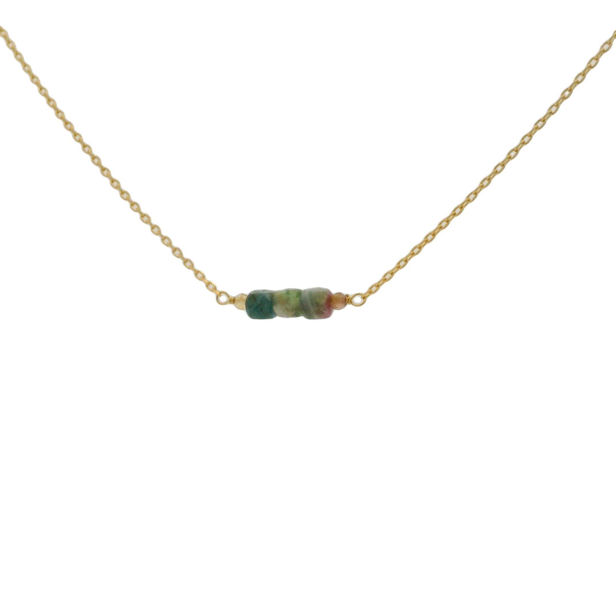 Collier doré trois tourmaline  carrées 40 cm