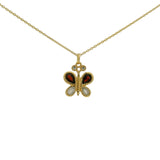 Collier papillon doré grenat et pierre de lune avec zircons 42 cm