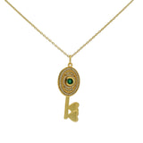 Collier doré clé onyx verte et zircons 42 cm