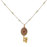 Collier doré clé tourmaline rose et zircons 60 cm