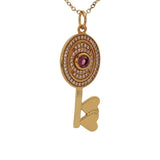 Collier doré clé tourmaline rose et zircons 60 cm