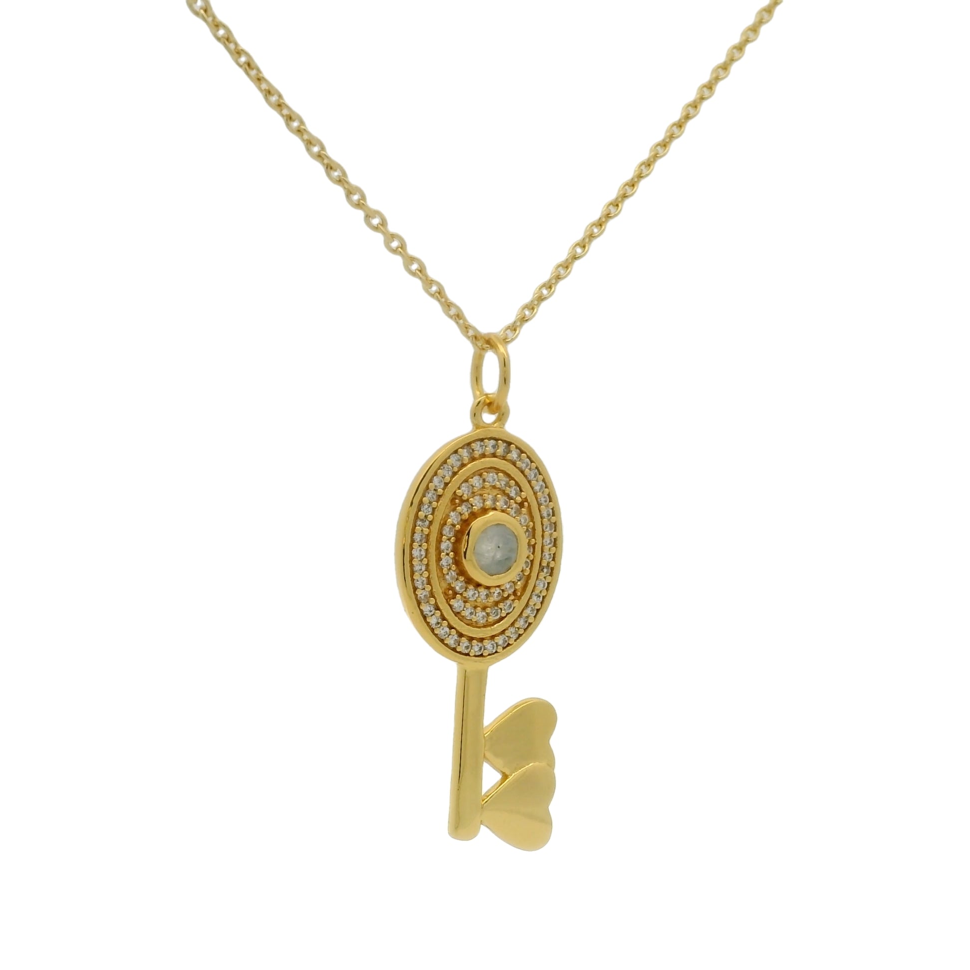 Collier doré clé labradorite et zircons 42 cm