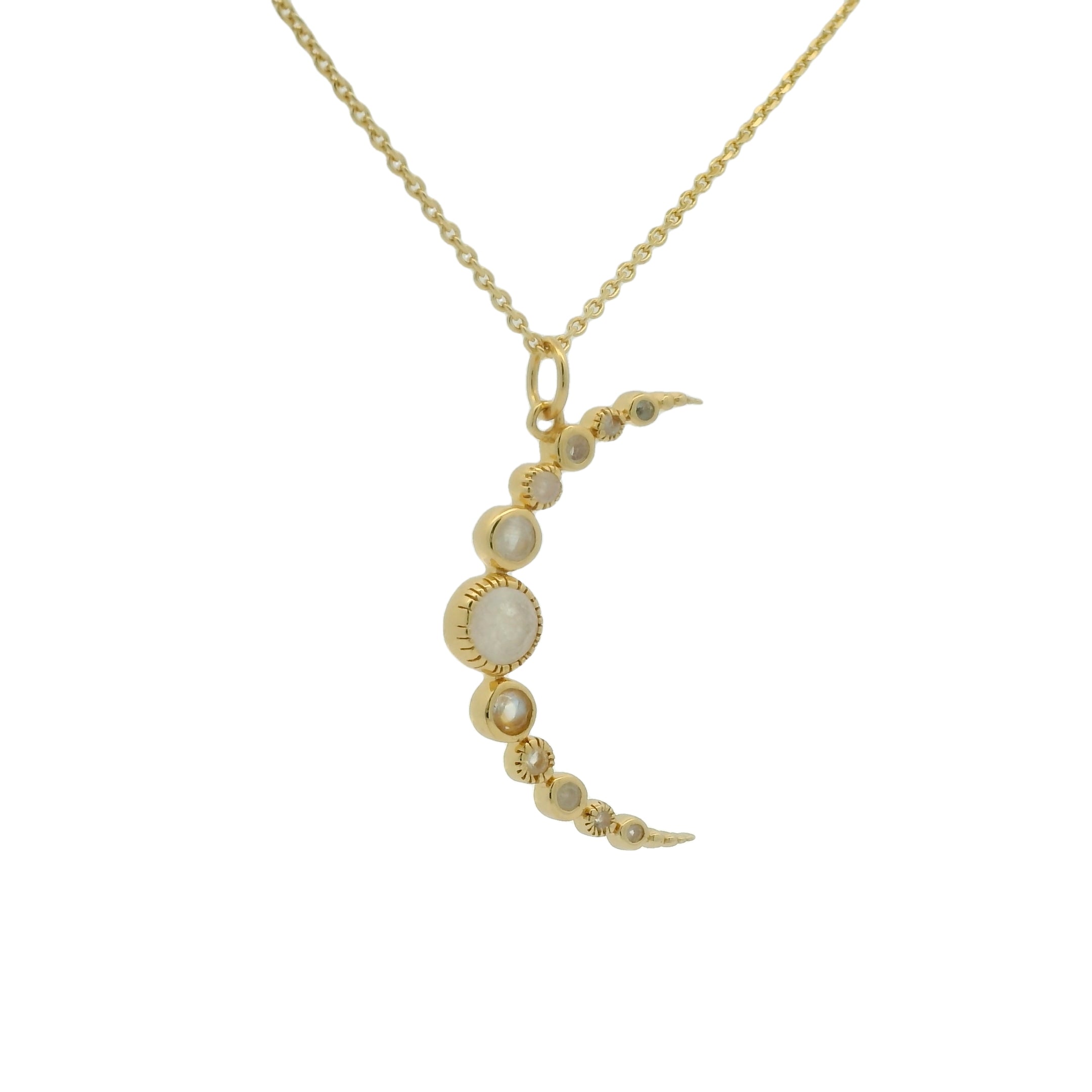 Collier doré grande lune en pierre de lune 42 cm