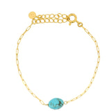 Bracelet doré maille rectangle turquoise lisse