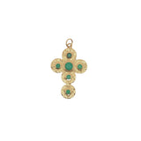 Charms doré croix martelée avec onyx verte
