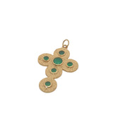 Charms doré croix martelée avec onyx verte