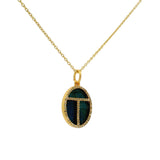 Collier doré scarabée labradorite et zircons 42 cm